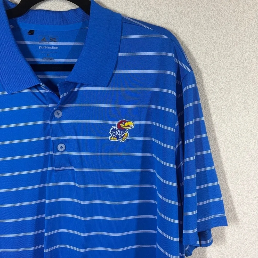 Adidas Puremotion Mens Kansas Jayhawks KU Polo Golf Shirt Blue XL Athleisure